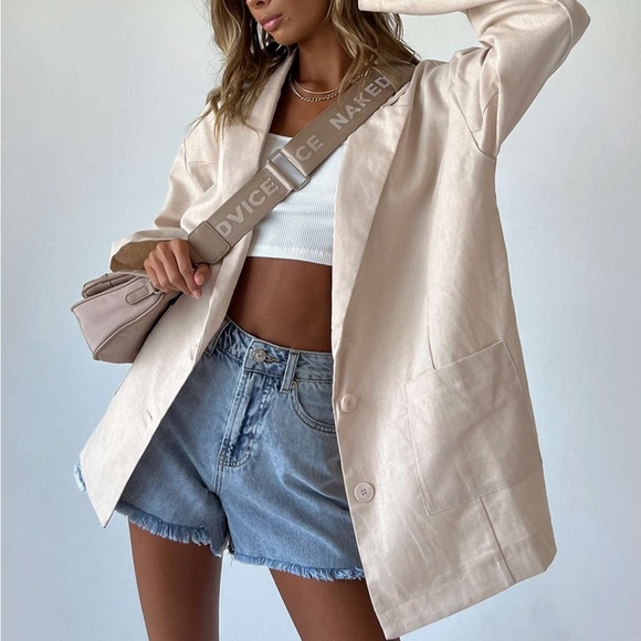 AMBER OVERSIZED LINEN BLAZER BEIGE - Picture 2 of 15